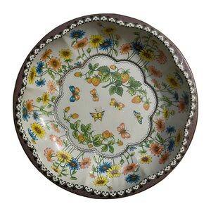 1971 Vtg Daher Decorated Ware Strawberry Butterfly Floral Tin Metal Bowl England